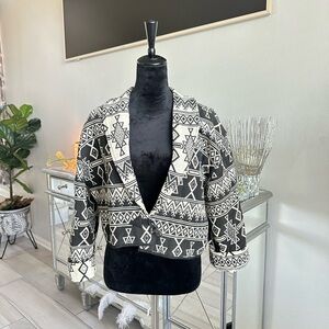Black & Cream Patterned Cowl Sweater Jacket